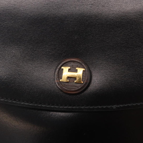 HERMES Pochetto Rio Clutch Bag Leather Black Gold Auth 190962M