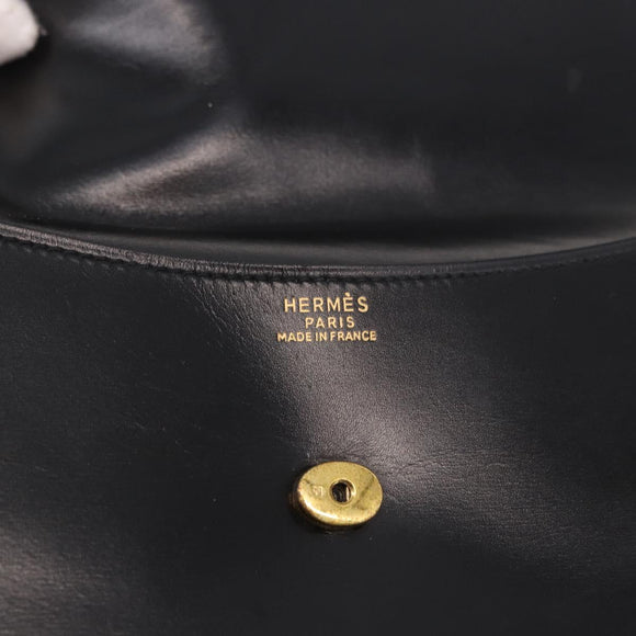 HERMES Pochetto Rio Clutch Bag Leather Black Gold Auth 190962M