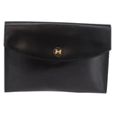 HERMES Pochetto Rio Clutch Bag Leather Black Gold Auth 190962M-13