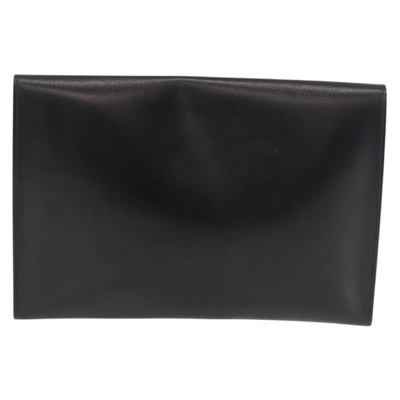 HERMES Pochetto Rio Clutch Bag Leather Black Gold Auth 190962M
