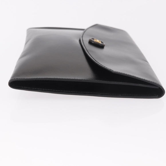 HERMES Pochetto Rio Clutch Bag Leather Black Gold Auth 190962M