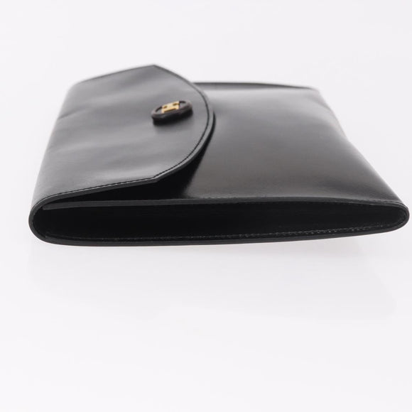 HERMES Pochetto Rio Clutch Bag Leather Black Gold Auth 190962M
