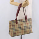 BURBERRY Nova Check Tote Bag PVC Leather Beige Silver Auth 190964-22