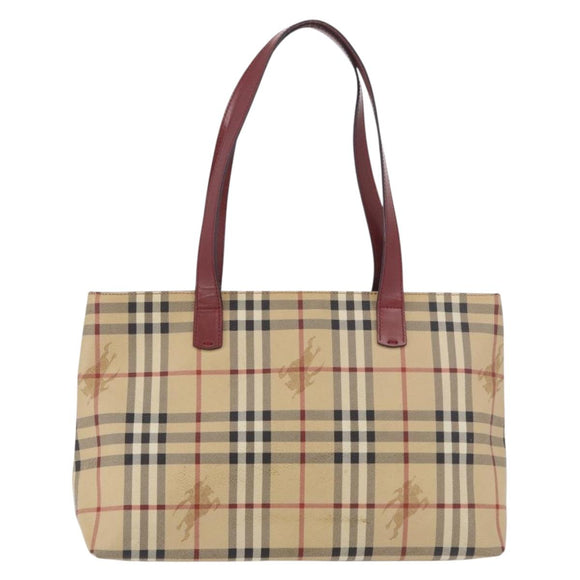 BURBERRY Nova Check Tote Bag PVC Leather Beige Silver Auth 190964