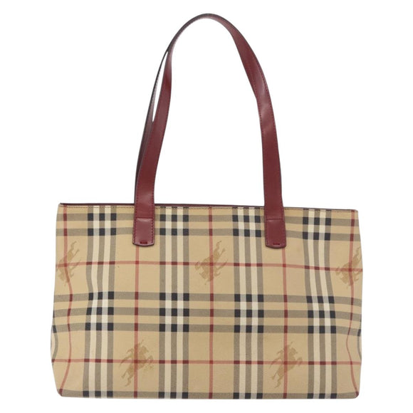 BURBERRY Nova Check Tote Bag PVC Leather Beige Silver Auth 190964