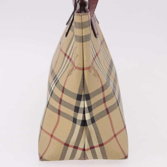 BURBERRY Nova Check Tote Bag PVC Leather Beige Silver Auth 190964