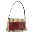 BURBERRY Nova Check Pouch PVC Leather Beige Silver Auth 190965A-1
