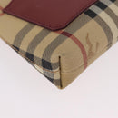 BURBERRY Nova Check Pouch PVC Leather Beige Silver Auth 190965A-9