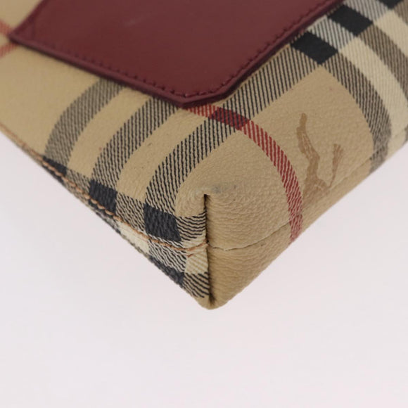 BURBERRY Nova Check Pouch PVC Leather Beige Silver Auth 190965A