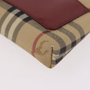 BURBERRY Nova Check Pouch PVC Leather Beige Silver Auth 190965A-14
