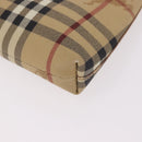 BURBERRY Nova Check Pouch PVC Leather Beige Silver Auth 190965A-16