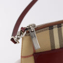 BURBERRY Nova Check Pouch PVC Leather Beige Silver Auth 190965A-10