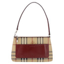 BURBERRY Nova Check Pouch PVC Leather Beige Silver Auth 190965A-13