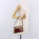 BURBERRY Nova Check Pouch PVC Leather Beige Silver Auth 190965A-22