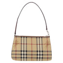 BURBERRY Nova Check Pouch PVC Leather Beige Silver Auth 190965A-2