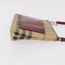 BURBERRY Nova Check Pouch PVC Leather Beige Silver Auth 190965A-3