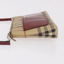 BURBERRY Nova Check Pouch PVC Leather Beige Silver Auth 190965A-4