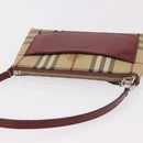 BURBERRY Nova Check Pouch PVC Leather Beige Silver Auth 190965A-6