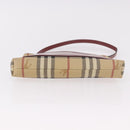 BURBERRY Nova Check Pouch PVC Leather Beige Silver Auth 190965A-5