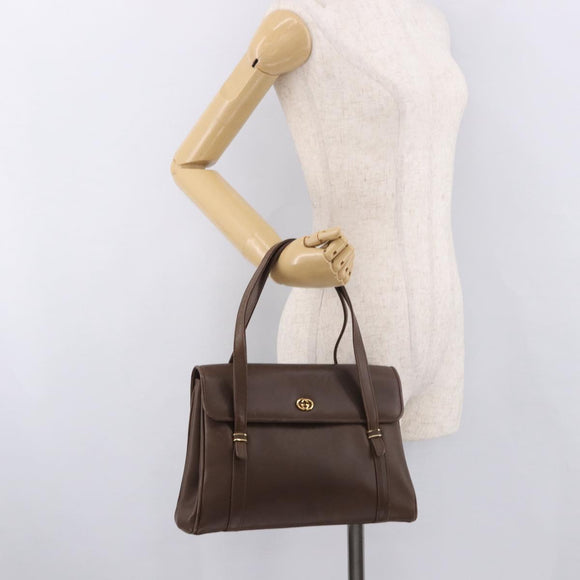 GUCCI Hand Bag Leather Brown Gold 000 46 4857 Auth 190970