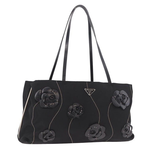 PRADA Tote Bag Nylon Black Silver Auth 190972A