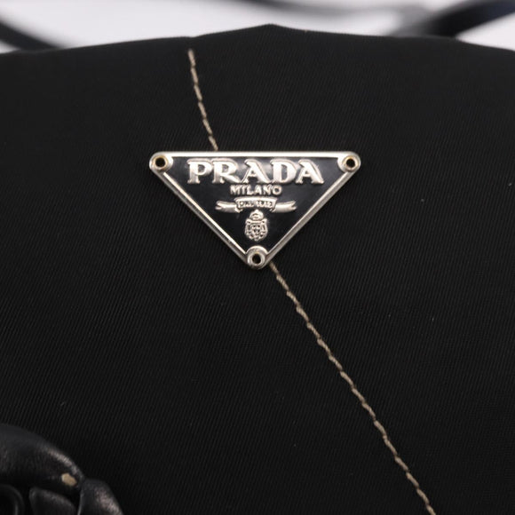 PRADA Tote Bag Nylon Black Silver Auth 190972A