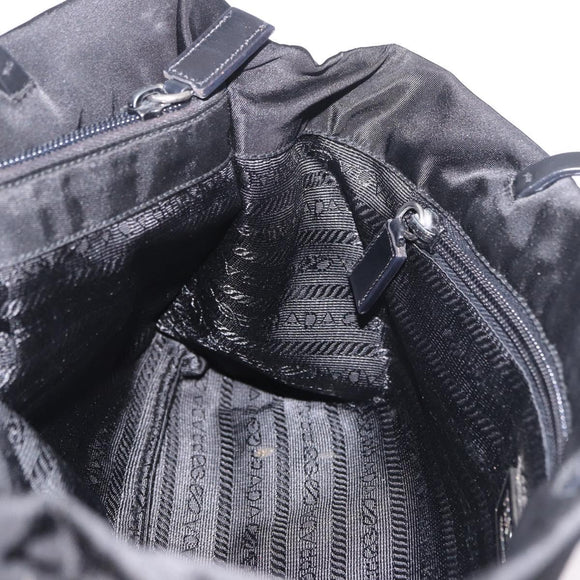 PRADA Tote Bag Nylon Black Silver Auth 190972A