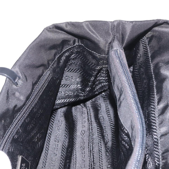 PRADA Tote Bag Nylon Black Silver Auth 190972A