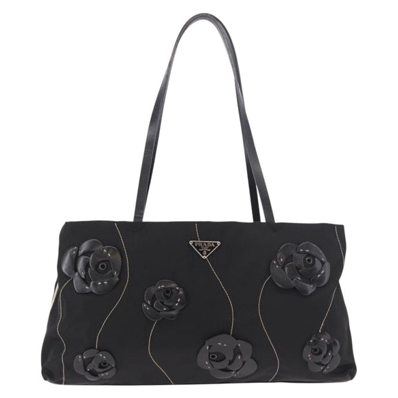 PRADA Tote Bag Nylon Black Silver Auth 190972A