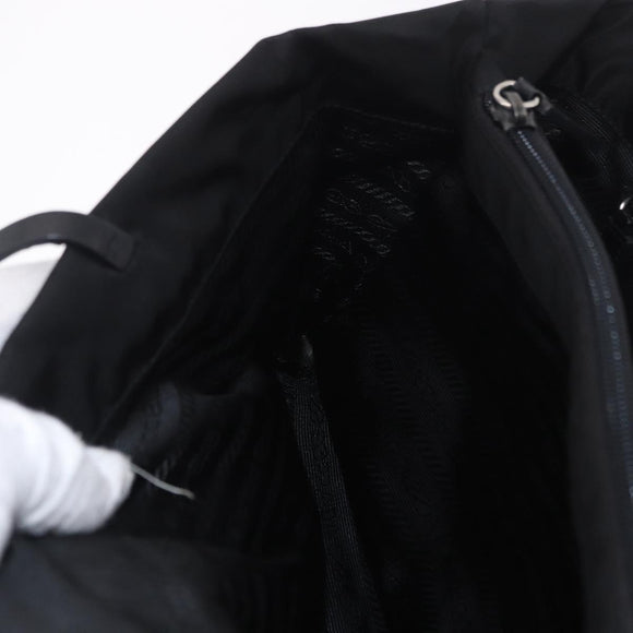 PRADA Tote Bag Nylon Black Silver Auth 190972A