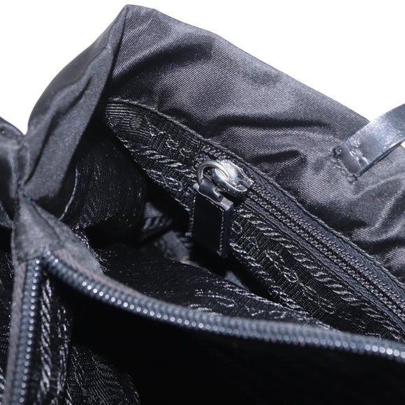 PRADA Tote Bag Nylon Black Silver Auth 190972A