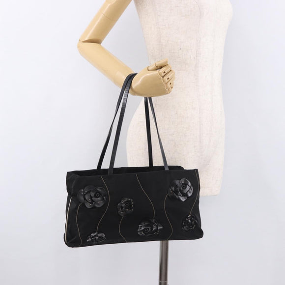 PRADA Tote Bag Nylon Black Silver Auth 190972A