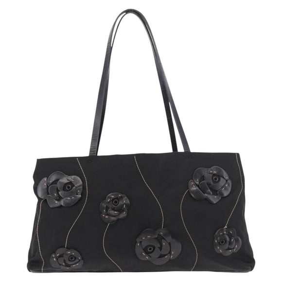 PRADA Tote Bag Nylon Black Silver Auth 190972A