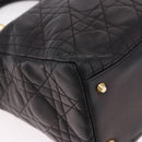 Christian Dior Canage Hand Bag Lamb Skin Black Gold Auth 190976A-9