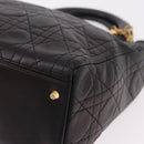 Christian Dior Canage Hand Bag Lamb Skin Black Gold Auth 190976A-14