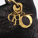 Christian Dior Canage Hand Bag Lamb Skin Black Gold Auth 190976A-10
