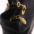 Christian Dior Canage Hand Bag Lamb Skin Black Gold Auth 190976A-17