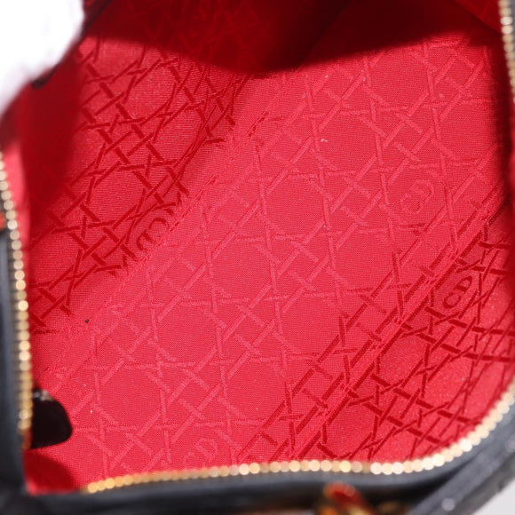 Christian Dior Canage Hand Bag Lamb Skin Black Gold Auth 190976A