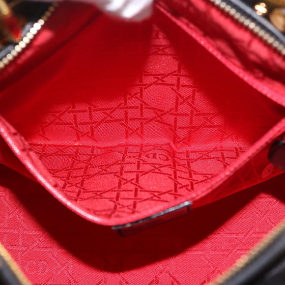 Christian Dior Canage Hand Bag Lamb Skin Black Gold Auth 190976A