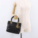 Christian Dior Canage Hand Bag Lamb Skin Black Gold Auth 190976A-23