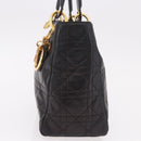 Christian Dior Canage Hand Bag Lamb Skin Black Gold Auth 190976A-3