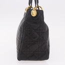 Christian Dior Canage Hand Bag Lamb Skin Black Gold Auth 190976A-4