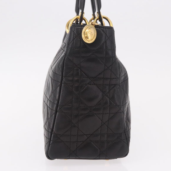 Christian Dior Canage Hand Bag Lamb Skin Black Gold Auth 190976A