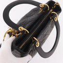 Christian Dior Canage Hand Bag Lamb Skin Black Gold Auth 190976A-6