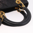 Christian Dior Canage Hand Bag Lamb Skin Black Gold Auth 190976A-7