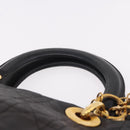 Christian Dior Canage Hand Bag Lamb Skin Black Gold Auth 190976A-8