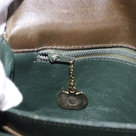 CELINE Shoulder Bag Leather Green Gold Auth 190980