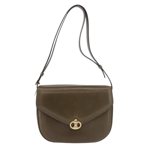 CELINE Shoulder Bag Leather Green Gold Auth 190980