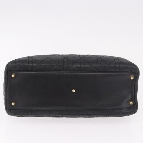 Christian Dior Canage Hand Bag Lamb Skin Black Gold Auth 190981