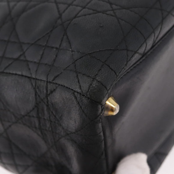 Christian Dior Canage Hand Bag Lamb Skin Black Gold Auth 190981